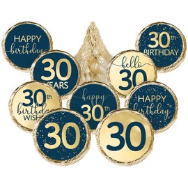 Navy Blue and Gold 30th Birthday Party Favor Stickers, Chocolate Kisses Candy Stickers for 30th Birthday Decorations - 180 Count