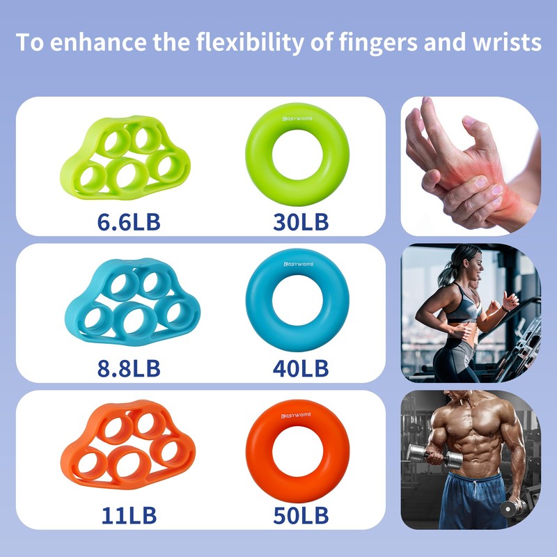 Hand Grip Strengthener, Finger Exerciser, Grip Strength Trainer (6 PCS),New