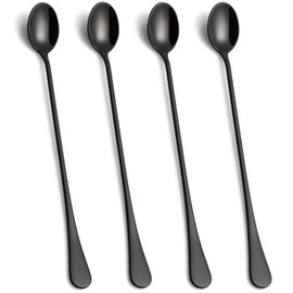 Lovingly Yours 9.5-Inch Long Handle Ice Tea Spoons, Ice Cream Spoons, Black Long Coffee Spoons, Stainless Steel Long Spoons for Stirring, Set of 4