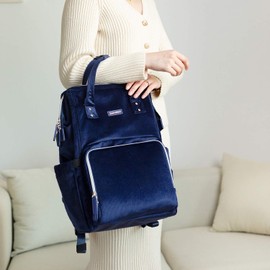 Velvet Stitching Diaper Bag Backpack, SUNVENO Large Capacity Tote Shoulder Nappy Bag Organizer for Baby Care with Insulated Pockets,Waterproof Fabric (Blue)