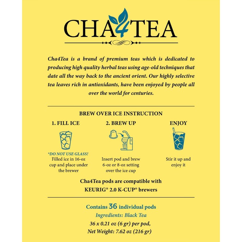 Cha4Tea 36-Count Black Iced Tea K Cups for Keurig K-Cup,
