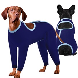 IDOMIK Dog Recovery Suit After Surgery,Long Sleeve Dog Surgical Onesie for Surgery,Soft Breathable Pet Pajamas Anti Shedding,Adjustable Bodysuit Prevent Licking Wound,Cone Collar Alternative,Blue,2XL