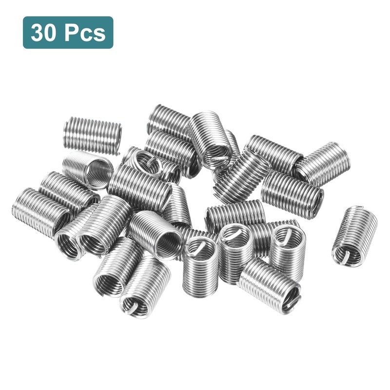 sourcing map 30Pcs Helical Threaded Inserts, M5-0.8x3D 304 Stainless Steel