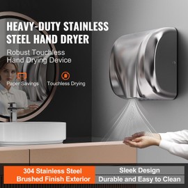 Happybuy 1300W Commercial Hand Dryer, Automatic High-Speed Stainless Steel Hand Blower, Warm Wind for Restrooms, 120V Plug-in/Hardwired, Suitable for Business Use