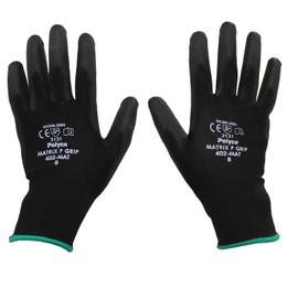 6 Pairs - POLYCO Matrix P Grip - Black PU Gloves Size 8 Medium Gardening Work Mechanic Builders PPE Grip