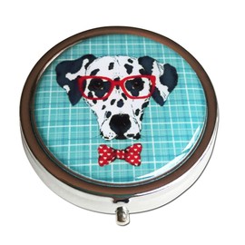 Dalmation Silver Round Three Compartment Pocket/Purse/Travel Pill Box Case