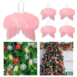 Milageto 5x Feather Baubles Hanging Ornaments, Angel Wing Valentine's Day Gifts, Lovely Christmas Hanging Decorations for Home, Pink