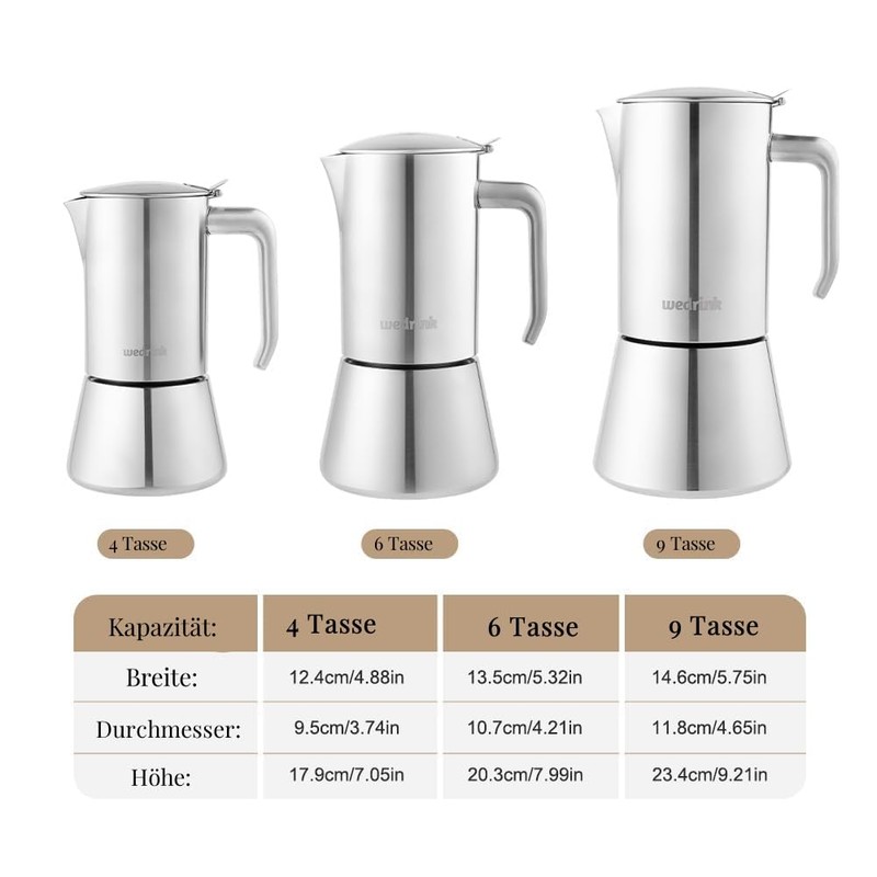 wedrink Espresso Maker with Ergonomic Handle, 6 Cups Mocha Pot