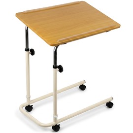 Eazy Overbed Table with Wheels, Adjustable height Bed Table for Laptop, Meals, and Elderly Care, Tilting Top with Raised Edges, Lockable Rolling Bed & Chair Table