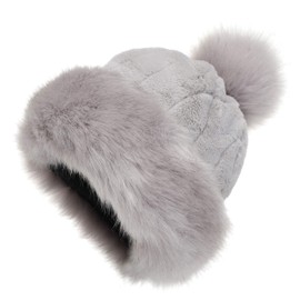 La Carrie Women's Faux Fur Hat Russian Cossack Pompom Cap for Winter Ski. Grey