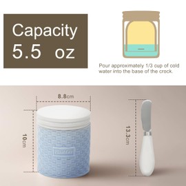 BAENOSE Ceramic Butter Crock, French Butter Dish for Spreadable Soft Butter,Butter Keeper for Counter,Ceramic Butter Keeper With Lid for Countertop, Butter Dish With Waterline (Light Blue)