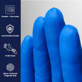 Adenna HERO Disposable Latex Gloves - 14 Mil, NFPA-Approved Heavy Duty Glove with 12" Extended Cuff & Micro-Textured Grip, Exam Grade, Powder Free, Case of 500, 2X-Large, Blue