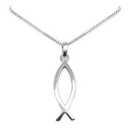 925 Sterling Silver Ichthus Fish Necklace for Women and Teens- Minimalist Christian Jewelry for Baptisms, Confirmations, and Religious Gifts (18 inches plus 2-inch extender)