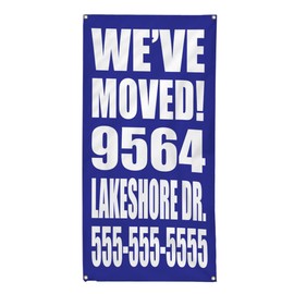 Vertical Vinyl Banner Multiple Sizes We'Ve Moved! Custom Location Blue G Business Outdoor Weatherproof Industrial Yard Signs 4 Grommets 30x12Inches