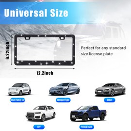Ziciner Bling License Plate Frame, Sparkly License Plate Tag Cover with Multifaceted Rhinestones, Stainless Steel Crystal License Plate Holder (Black)