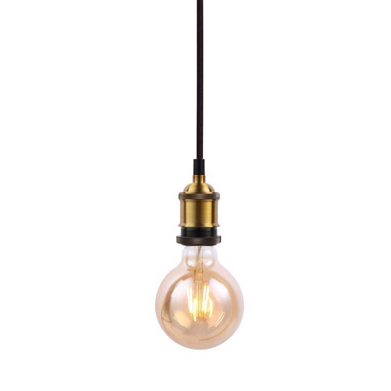 JING Vintage Pendant Light Fitting,Industrial Bronze Copper&Black Ceiling Rose,Braided Flex