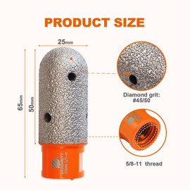 Diamond Finger Milling Bits,BRSCHNITT 1 Inch 25mm Dry Core Drill Bit with 5/8-11 Thread for Enlarging Shaping Existing Holes of Porcelain Tile Ceramic Marble Granite Countertop