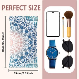 GLOBLELAND Colorful Mandala Soft Glasses Case Cyan and Pink Mandala Squeeze Top Eyeglass Case Travel PU Leather Sunglass Case Portable Sunglasses Pouch for Women Men