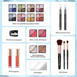 Color Nymph Girls Makeup Kit For Teens Girls With Train Case, Full Starter Cosmetics Makeup Set Included 32 Colors Eyeshadow, Bronzer, Contour Powder, Blush, Highlighter, Lip Gloss (White)