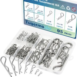 Tugermoola 95PCS 7 Sizes Stainless Steel Hitch Pin Clip Assortment Kit R Shaped Cotter Pins Fastener Clips OLA031