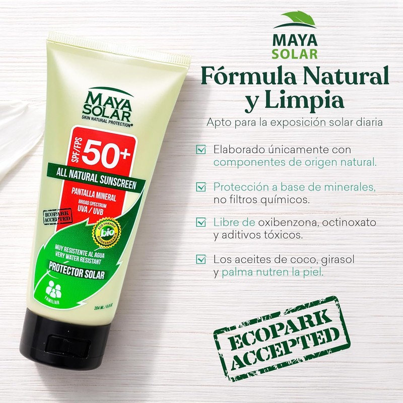 Maya Solar. Bloqueador Solar Corporal. 100% Ingredientes Naturales Minerales SPF