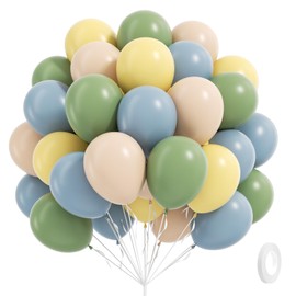 60pcs 12inch Sage Green Dusty Blue Pastel Yellow Balloons, Nude Blue and Green Balloons for Baby Shower Wedding Anniversary Birthday Party Decorations