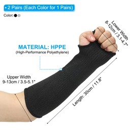 PATIKIL 12 Inch Cut Resistant Sleeve, 2 Pairs Arm Safety Protectors Sleeves with Thumb Hole Level 5 Protection Forearm Guard Sleeves for Thin Skin and Bruising, S, Black/Gray