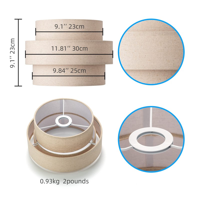 ELFCAB 3-tier Drum Lamp Shade for Pendant Lighting Floor Lamps