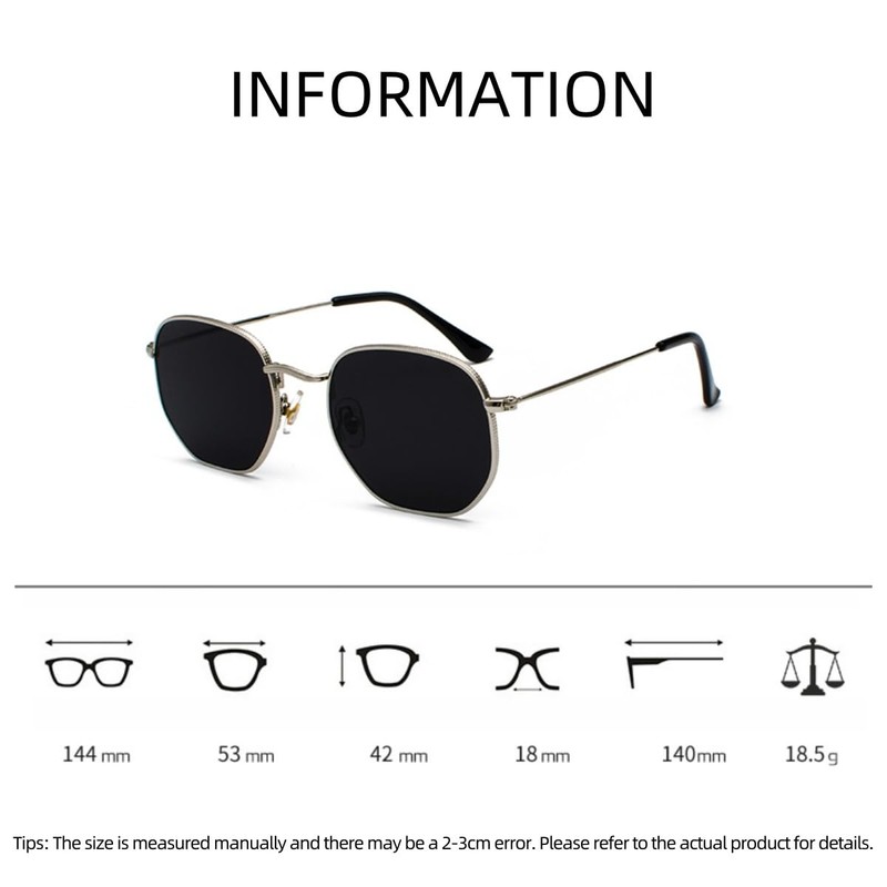 QVKUUT Retro Polygon Sunglasses for Men and Women, Silver/black