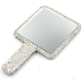 Bestbling - Espejo de mano con diamantes de imitación deslumbrantes, perfecto para maquillaje y decoración, regalo ideal para mujeres y niñas (plateado cuadrado)