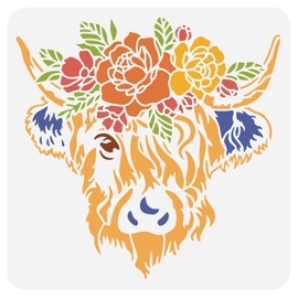 BENECREAT Highland Cow Plastic Painting Template, Animal Drawing Stencils for Art Painting, Scrabooking and Wall Decoration, 12x12 inch