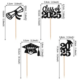 ZHUOWEISM 24 PCS 2025 Graduation Cupcake Toppers Glitter Class of 2025 Diploma Grad Cap Cupcake Picks 2025 Graduation Theme Party Cake Decorations Supplies Black