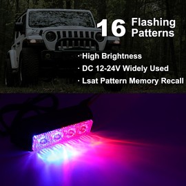 STBLTBAR 2 PCS 4-LED Emergency Strobe Lights for Trucks 12-24V Warning Flashing Light Surface Mount Hazard Light Bar for SUV Car ATV Vehicles Blue/Red
