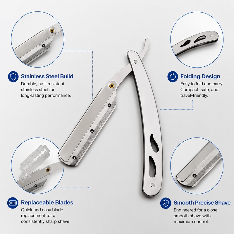 Folding Straight Razor for Men’s Grooming – Barber Edge Shaving