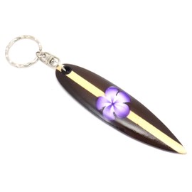Womens Surfboard Keyring - Surfboard Keychain - Hawaiian Flower Keyring (Purple Flower)