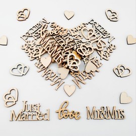 Yeria Pack of 120 Wooden Confetti Wedding Decoration Table, Heart Confetti Confetti Table Decoration Wedding, Just Married Wedding Decoration, DIY Wedding Decoration Table for Engagement, Valentine's