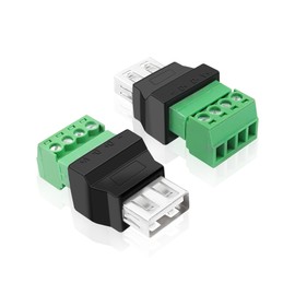 XMSJSIY Adaptador de bloque de terminales de tornillo USB Connecotr USB 2.0 A enchufe hembra de 4 pines, sin soldadura, convertidor de balum de repuesto para carga y transferencia de datos, 2 unidades