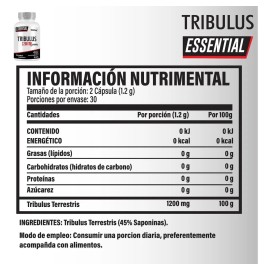 Tribulus 1200 mg. Testrol Essential. 60 Cápsulas sin sabor.