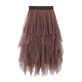 Yassiglia Tulle Skirt Women's Elegant Mesh Skirt Long Tiered Skirt Mullet Tulle Skirt Knee-Length Tutu Skirts for Carnival Party Wedding Party Leisure, brown