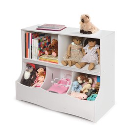 Badger Basket Multi-Bin Storage Cubby for Kids - Toy Organizer with 3 Cubbies, 2 Open Shelves, Display Top for Playroom or Bedroom - Storage Unit for Toys, Books & More - White