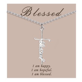 COTATI Faith Cross Necklace Jewelry for Women Silver Jesus Christian Pendant Necklaces Gifts for Mom, Stainless Steel, No Gemstone