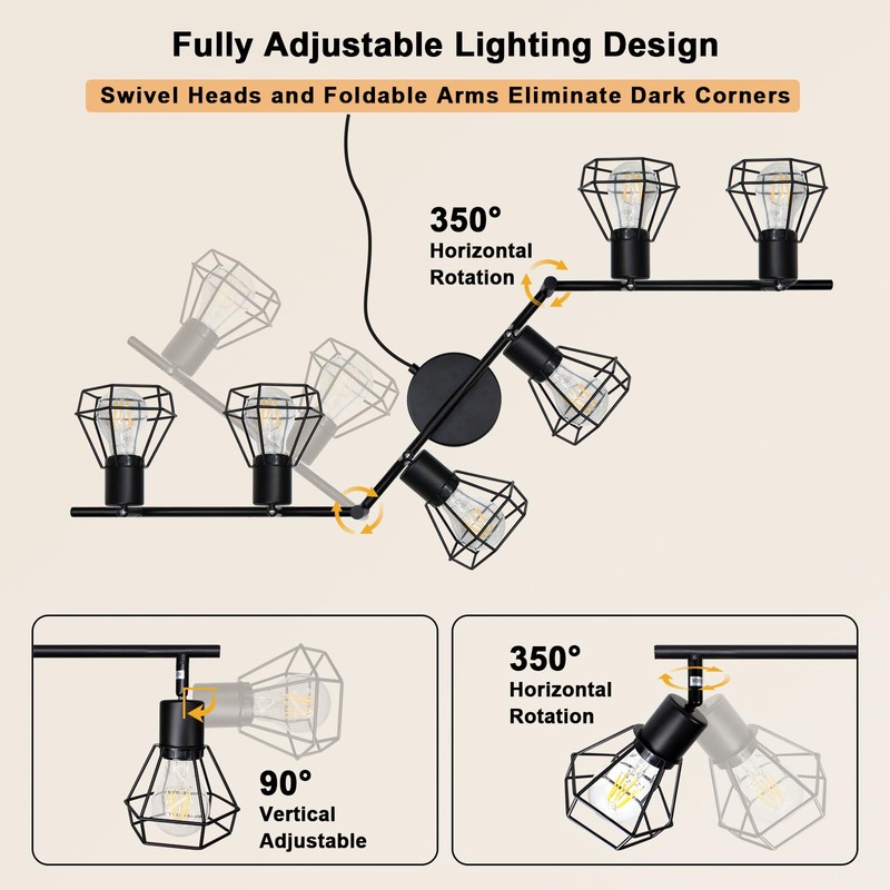 HiBay Plug in Track Lighting, 6-Light Rotatable Ceiling Light Fixture