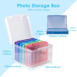 WRVCSS Photo Storage Box 5" x 7",6 Inner Photo Case Photo Kepper Acid-Free Photo Boxes Storage, Seed Organizer Craft Storage Box for Cards Pictures Stamps Office Supplies(6 Colors)