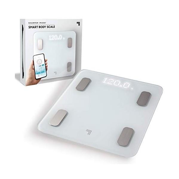 SHARPER IMAGE Digital Bathroom Smart Scale, Wireless Bluetooth Connectivity, Companion App Tracks Weight, Body Fat & BMI, Android & iOS Compatible, 10 User Health Profiles, Accurate Precision Sensors