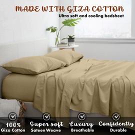 Femini Fashion My Egyptian Giza Cotton Sheets RV Short Queen Size, 16 Inches Extra Deep Pocket, 100% Giza Long-Staple Giza Cotton Bedsheet Soft Breathable Sheets - Taupe