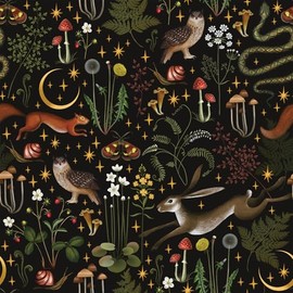 VEELIKE Black Woodland Mushroom Peel and Stick Wallpaper Boho Fairy Forest Wallpaper for Kids Room Nursery 17.7''x354'' Removable Adhesive Flower Wall Paper Black Botanical Contact Paper for Cabinets