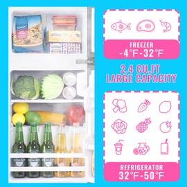 DEMULLER Retro Fridge with Freezer Dual Door Apartment Size Refrigerator with Egg Tray, Dorm Fridge with Removable Plastic Shelves, 2.4Cu.ft, 14.96" D x 14.57" W x 30.8" H, Black