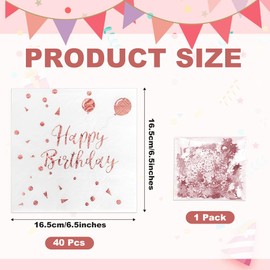 Happy Birthday Napkins, KITERI 40 Pcs White and Rose Gold Napkins Glitter Napkins Happy Birthday Serviettes Napkins Gold Cocktail Napkins with Confetti for Party Anniversary Decoration, 33 * 33cm