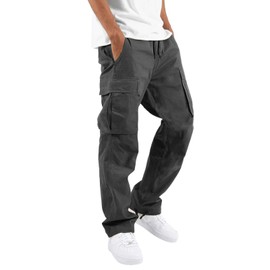 THWEI Mens Cargo Pants Casual Joggers Athletic Pants Cotton Loose Straight Sweatpants Grey 2XL
