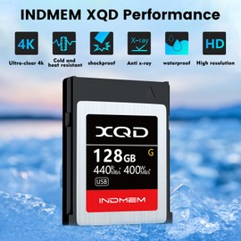 INDMEM XQD 128GB Memory Cards, 5X Tough MLC XQD Flash Memory Cards High Speed G Series| Max Read 440MB/s, Max Write 400MB/s